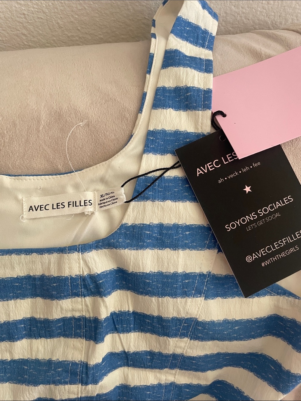 Avec Les Filles Blue and White Striped Peplum Top - Picture 2 of 9
